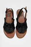 Bueno Shoes Siyah Khv-bej Deri Kadın Sandalet 01wu7440