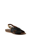 Bueno Shoes Siyah Bej Deri Kadın Düz Sandalet 01wu8213