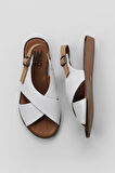 Bueno Shoes Beyaz Bej Deri Kadın Düz Sandalet 01wu8213