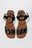 Bueno Shoes Siyah Gri Parlak Deri Kadın Sandalet 01wu3415