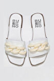 Bueno Shoes Beyaz Deri Kadın Düz Terlik 01wu1815