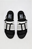 Bueno Shoes Siyah Beyaz Deri Kadın Sandalet 01wu3010