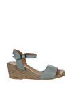 Bueno Shoes Turkuaz Deri Kadın Dolgu Topuklu Sandalet 01ws10304
