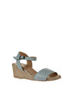 Bueno Shoes Turkuaz Deri Kadın Dolgu Topuklu Sandalet 01ws10304