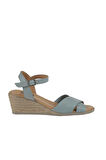 Bueno Shoes Turkuaz Deri Kadın Dolgu Topuklu Sandalet 01ws11100