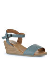 Bueno Shoes Mavi Deri Kadın Dolgu Topuklu Sandalet 01ws11101
