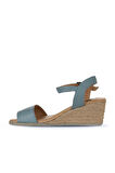 Bueno Shoes Mavi Deri Kadın Dolgu Topuklu Sandalet 01ws11101