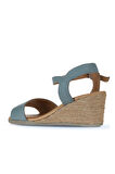 Bueno Shoes Mavi Deri Kadın Dolgu Topuklu Sandalet 01ws11101