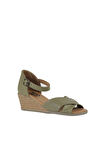 Bueno Shoes Haki Deri Kadın Dolgu Topuklu Sandalet 01ws11102
