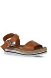 Bueno Shoes Taba Deri Kadın Dolgu Topuklu Sandalet 01ws4216