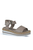 Bueno Shoes Gri Deri Kadın Dolgu Topuklu Sandalet 01ws4216