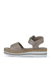 Bueno Shoes Gri Deri Kadın Dolgu Topuklu Sandalet 01ws4216