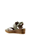 Bueno Shoes Haki Deri Kadın Dolgu Topuklu Sandalet 01ws5908