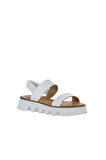 Bueno Shoes Beyaz Deri Kadın Dolgu Topuklu Sandalet 01ws8001