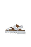 Bueno Shoes Beyaz Deri Kadın Dolgu Topuklu Sandalet 01ws8001