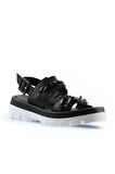 Bueno Shoes Siyah Deri Kadın Dolgu Topuklu Sandalet 01wu7300