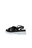 Bueno Shoes Siyah Deri Kadın Dolgu Topuklu Sandalet 01wu7301