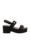 Bueno Shoes Siyah Khv Deri Kadın Dolgu Topuklu Sandalet 01wu8105