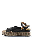 Bueno Shoes Siyah Sole Deri Kadın Dolgu Topuklu Sandalet 01wq5901