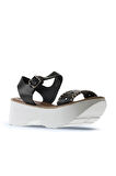 Bueno Shoes Siyah Deri Kadın Dolgu Topuklu Sandalet 01ws7700