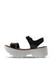 Bueno Shoes Siyah Deri Kadın Dolgu Topuklu Sandalet 01ws7700