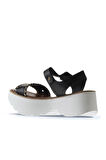 Bueno Shoes Siyah Deri Kadın Dolgu Topuklu Sandalet 01ws7700