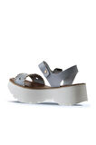 Bueno Shoes Mavi Deri Kadın Dolgu Topuklu Sandalet 01ws7700