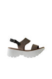 Bueno Shoes Gri Deri Kadın Dolgu Topuklu Sandalet 01wu11400