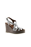 Bueno Shoes Beyaz Deri Kadın Dolgu Topuklu Sandalet 01wq7300