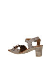 Bueno Shoes Gri Deri Kadın Topuklu Sandalet 01wu11101