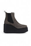 Bueno Shoes Gri Koyu Nubuk Kadın Dolgu Topuklu Bot 01wv1700