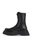 Bueno Shoes Siyah Deri Kadın Dolgu Topuklu Bot 01wv5103