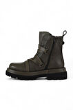 Bueno Shoes Haki Haki Deri Kadın Düz Bot 01wv1009