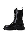 Bueno Shoes Siyah Kırışık Rugan Kadın Dolgu Topuklu Bot 01wv5306