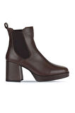 Bueno Shoes Kahverengi Deri Kadın Topuklu Bot 01wv8100