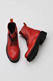 Bueno Shoes Kırmızı Flotter Deri Kadın Düz Bot 01wr3405