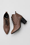 Bueno Shoes Gri Deri Kadın Topuklu Bot 01wp1006