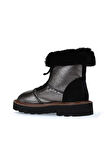 Bueno Shoes Kurşun Siyah Deri Kadın Düz Bot 01wv10204