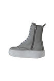Bueno Shoes Gri Beyaz Deri Kadın Dolgu Topuklu Bot 01wv5500