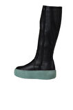 Bueno Shoes Siyah Yeşil Deri Kadın Dolgu Topuklu Çizme 01wv5508