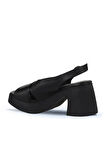 Bueno Shoes Siyah Deri Kadın Dolgu Topuklu Ayakkabı 01wy12202