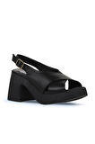 Bueno Shoes Siyah Deri Kadın Dolgu Topuklu Ayakkabı 01wy12202