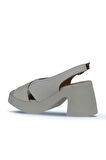 Bueno Shoes Ekru Deri Kadın Dolgu Topuklu Ayakkabı 01wy12202