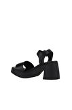Bueno Shoes Siyah Deri Kadın Dolgu Topuklu Ayakkabı 01wy12204