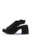 Bueno Shoes Siyah Deri Kadın Topuklu Sandalet 01wy12208