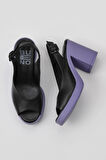 Bueno Shoes Siyah Lila Deri Kadın Topuklu Sandalet 01wy12300