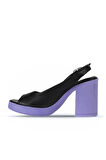 Bueno Shoes Siyah Lila Deri Kadın Topuklu Sandalet 01wy12300