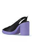 Bueno Shoes Siyah Lila Deri Kadın Topuklu Sandalet 01wy12300