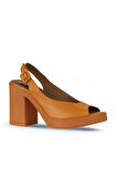 Bueno Shoes Turuncu Deri Kadın Topuklu Sandalet 01wy12300