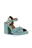 Bueno Shoes Yeşil Açık Deri Kadın Topuklu Sandalet 01wy12301